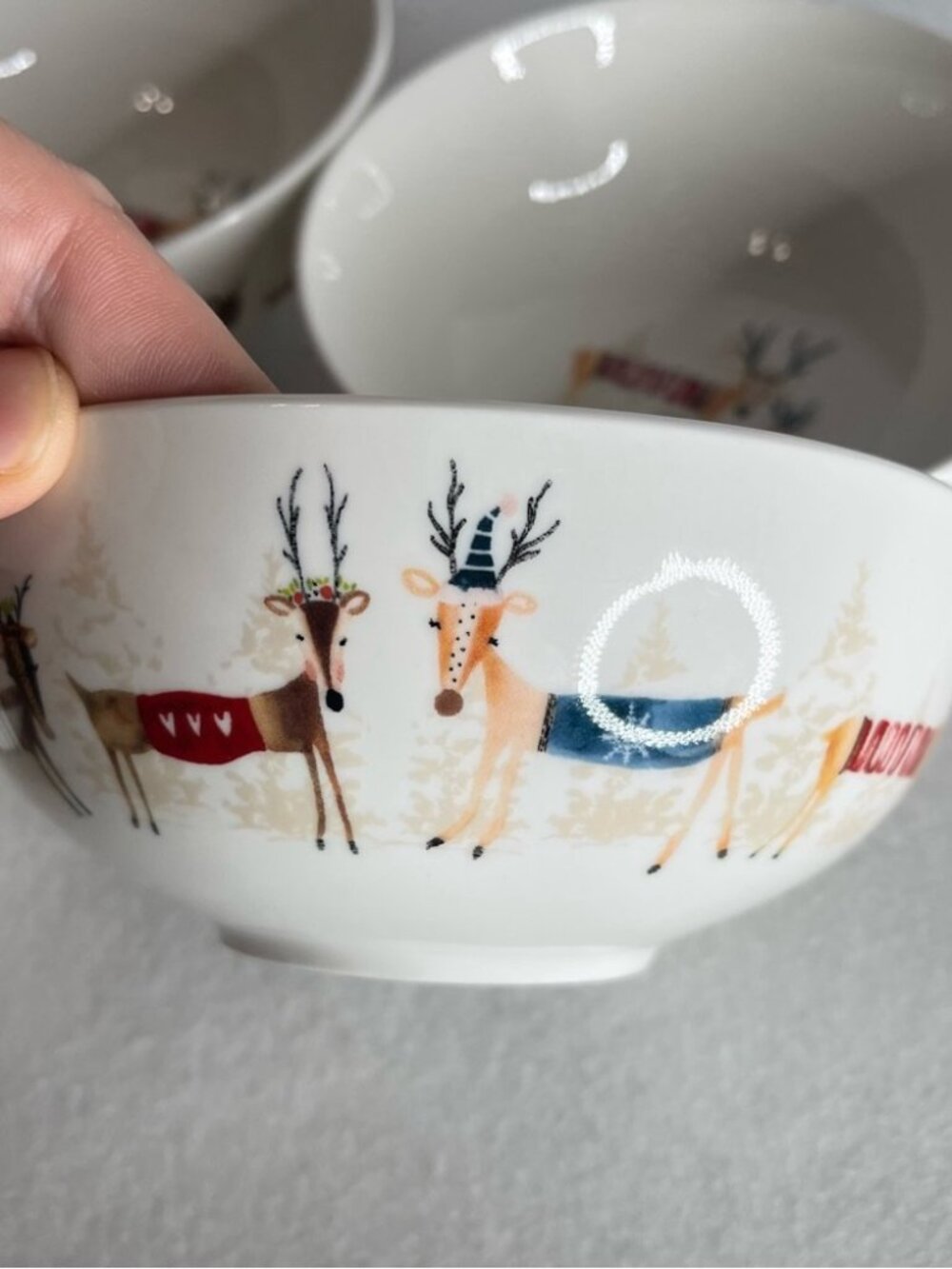 NIB 4 - Williams Sonoma Christmas Natale Reindeer Cereal Bowls